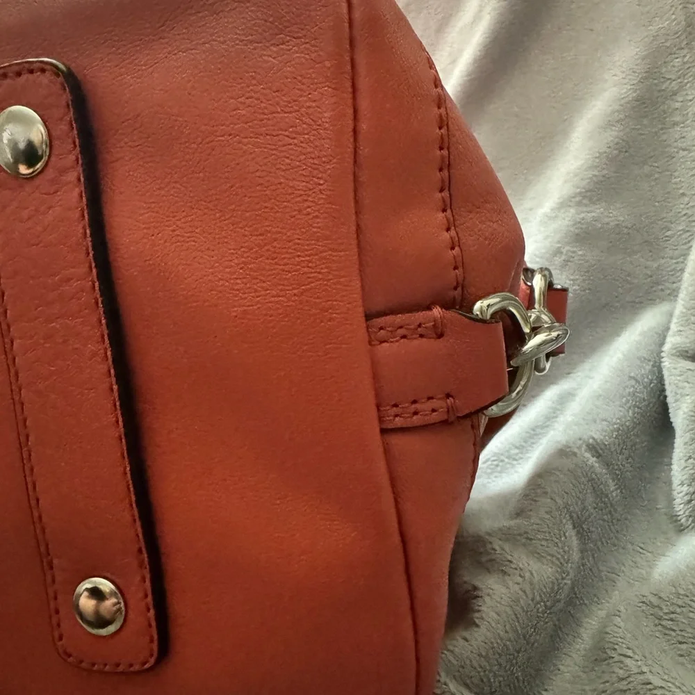 Coach 2012 Ashley Coral-Red Leather Satchel with Silver Hardware and Dust Bag - Picture 7 of 11